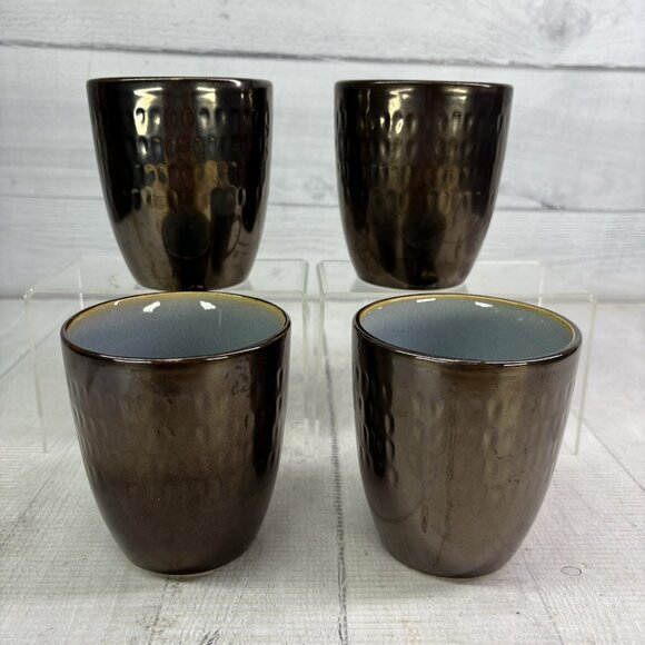 Food Network ANGELICA Blue Bronze Metallic Outside 16oz Stoneware Cup Mugs Set 4 - Picture 4 of 16